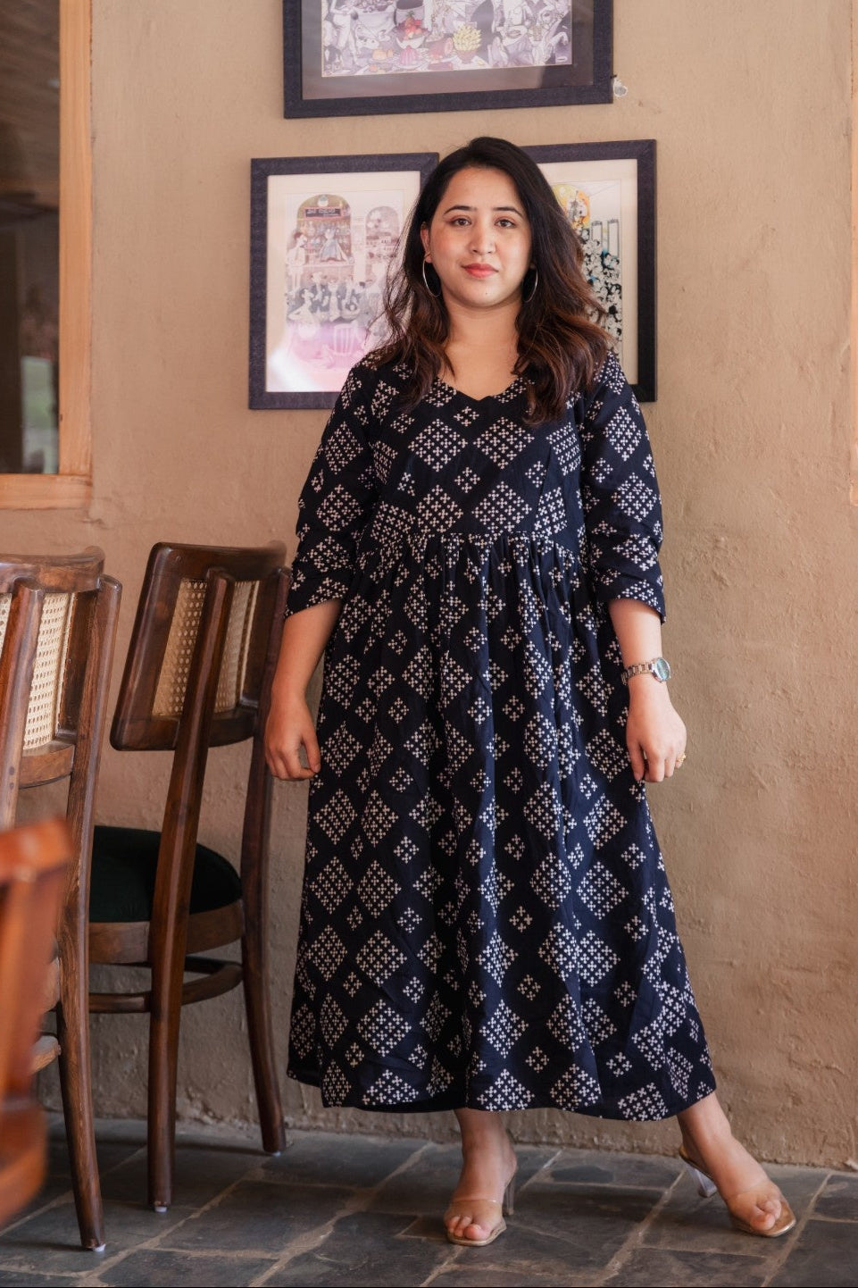 Anika Bagru Long A-line Kurta