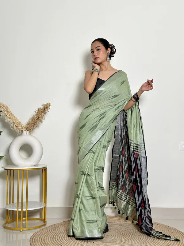 Ikat Natural Dyed HandCrafted Soft Linen Saree