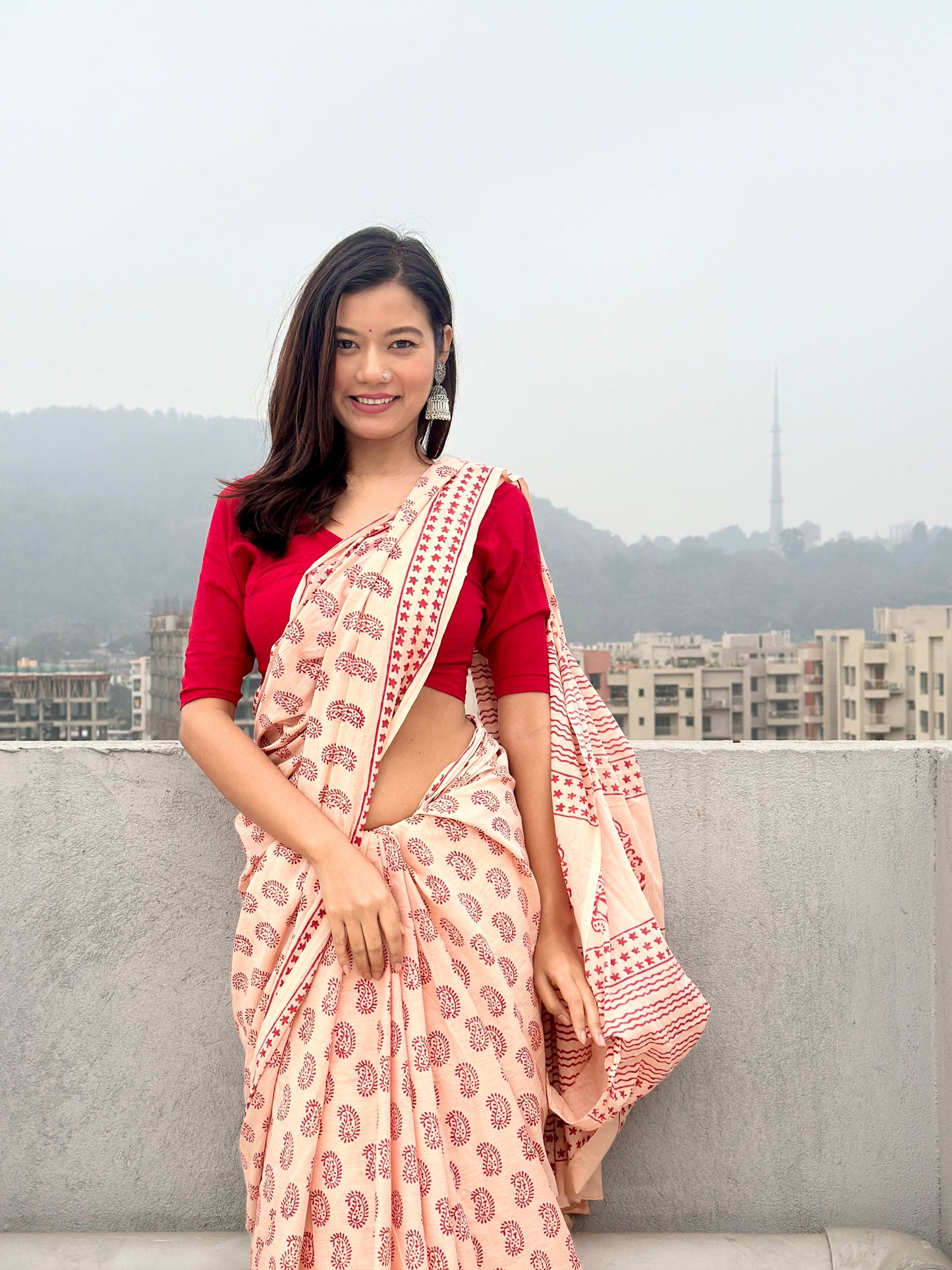 Creamy Canvas - Handblock Print Natural Dyed - Beige Mulmul Cotton Saree