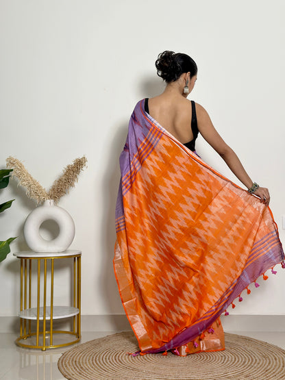 Ikat Natural Dyed HandCrafted Soft Linen Saree