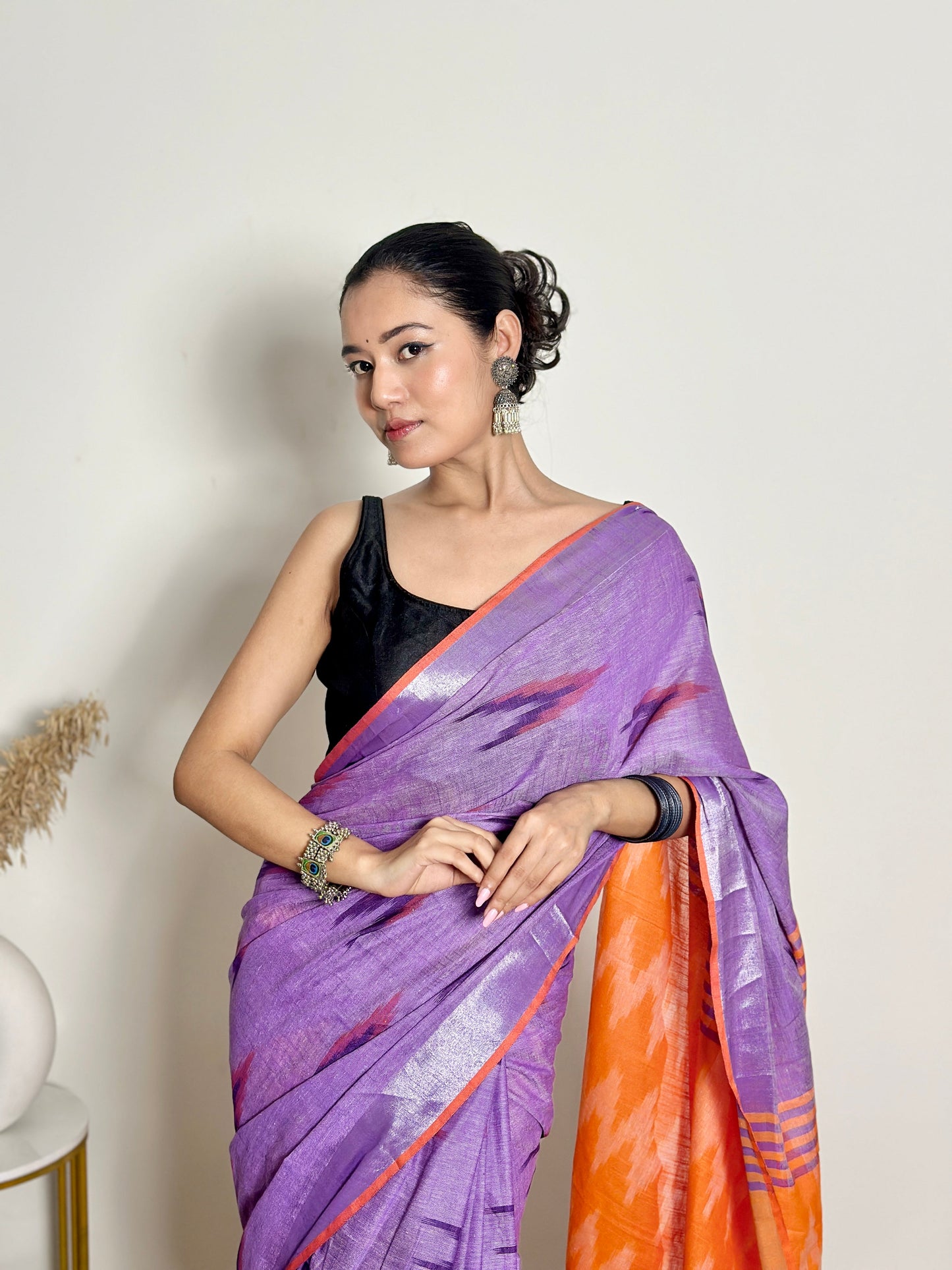 Ikat Natural Dyed HandCrafted Soft Linen Saree