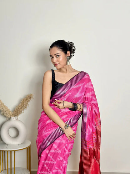 Ikat Natural Dyed HandCrafted Soft Linen Saree