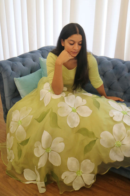 Flora Lehenga Set In Olive Green