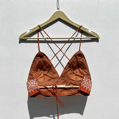 White Mul Shirt with Rust Orange Bralette Combo