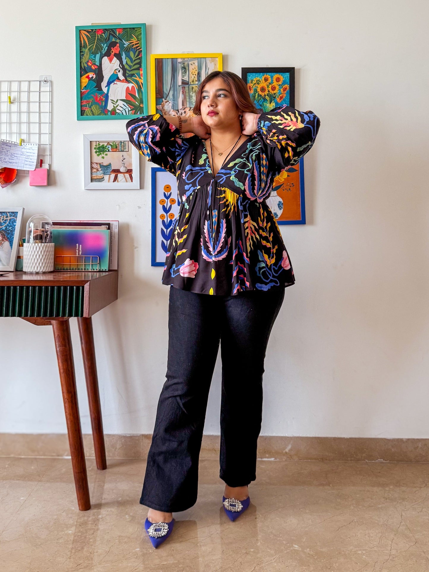 Vespera Peplum Top with Balloon Sleeves