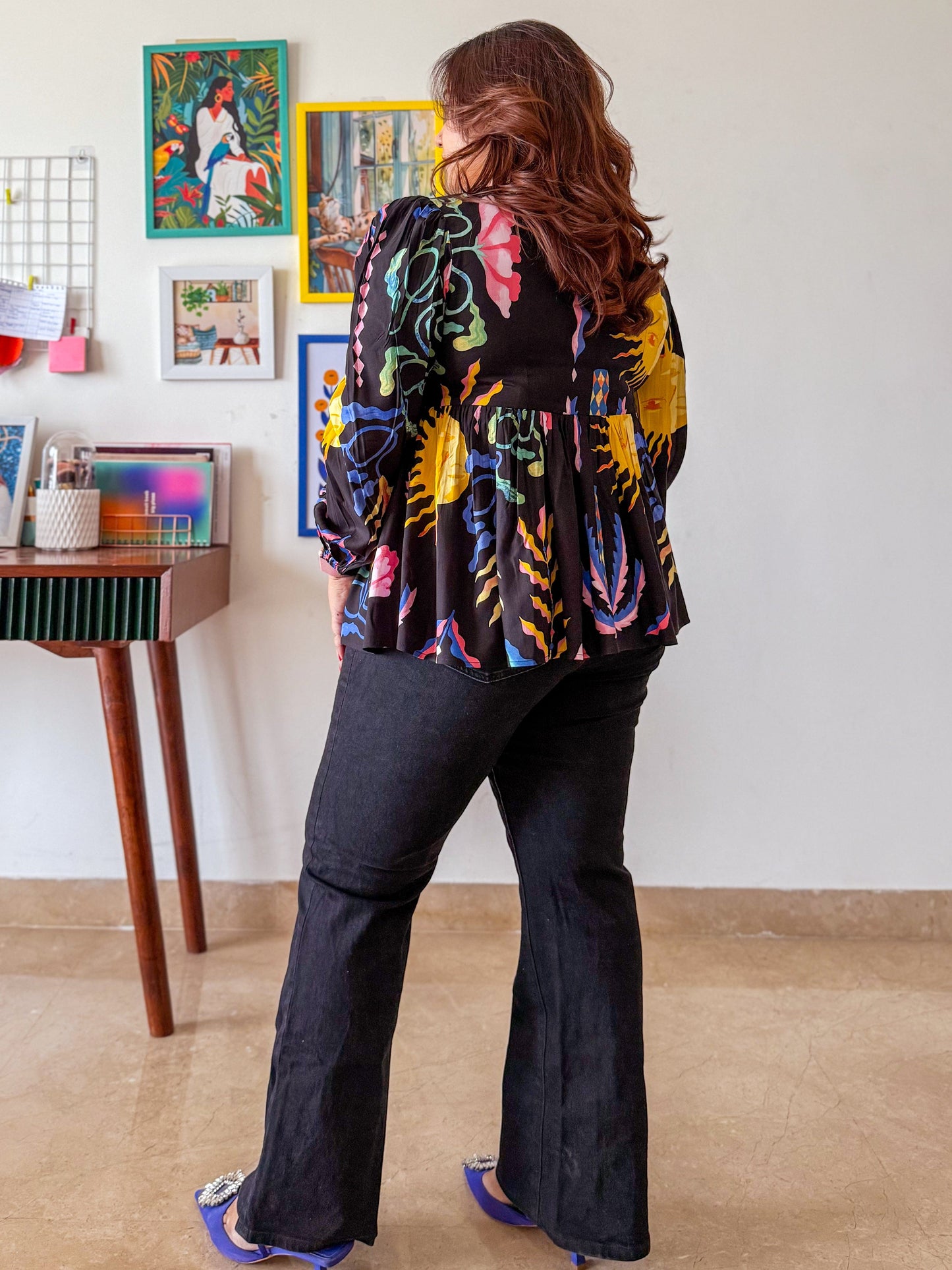 Vespera Peplum Top with Balloon Sleeves