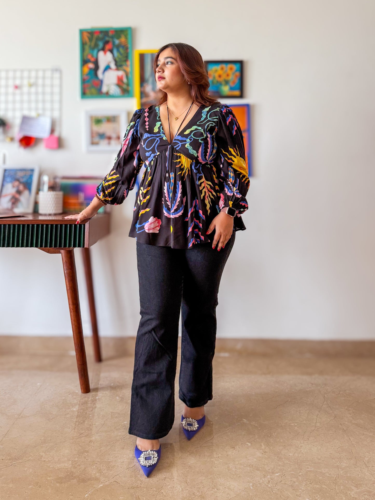 Vespera Peplum Top with Balloon Sleeves