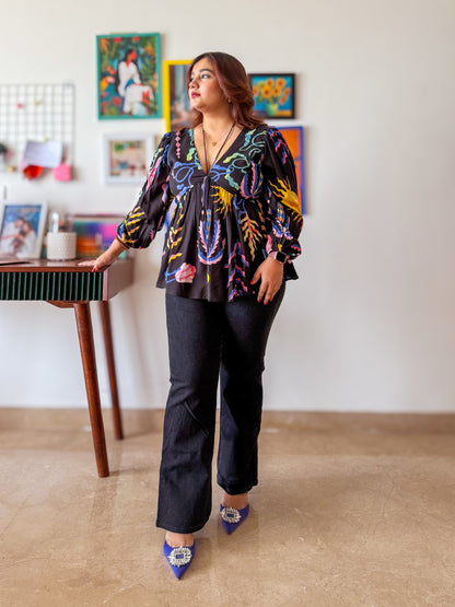 Vespera Peplum Top with Balloon Sleeves