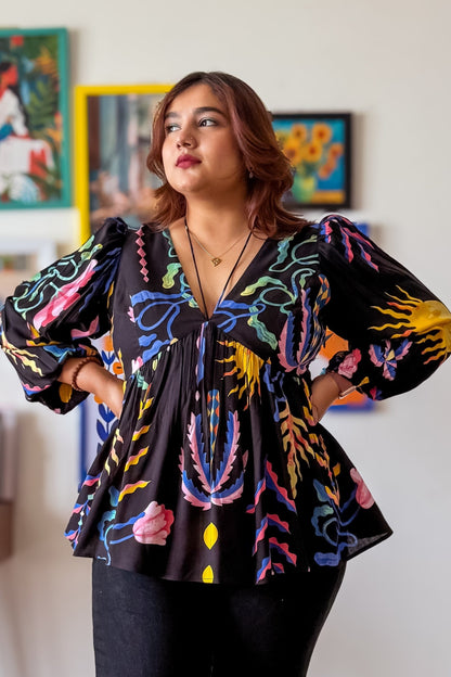 Vespera Peplum Top with Balloon Sleeves