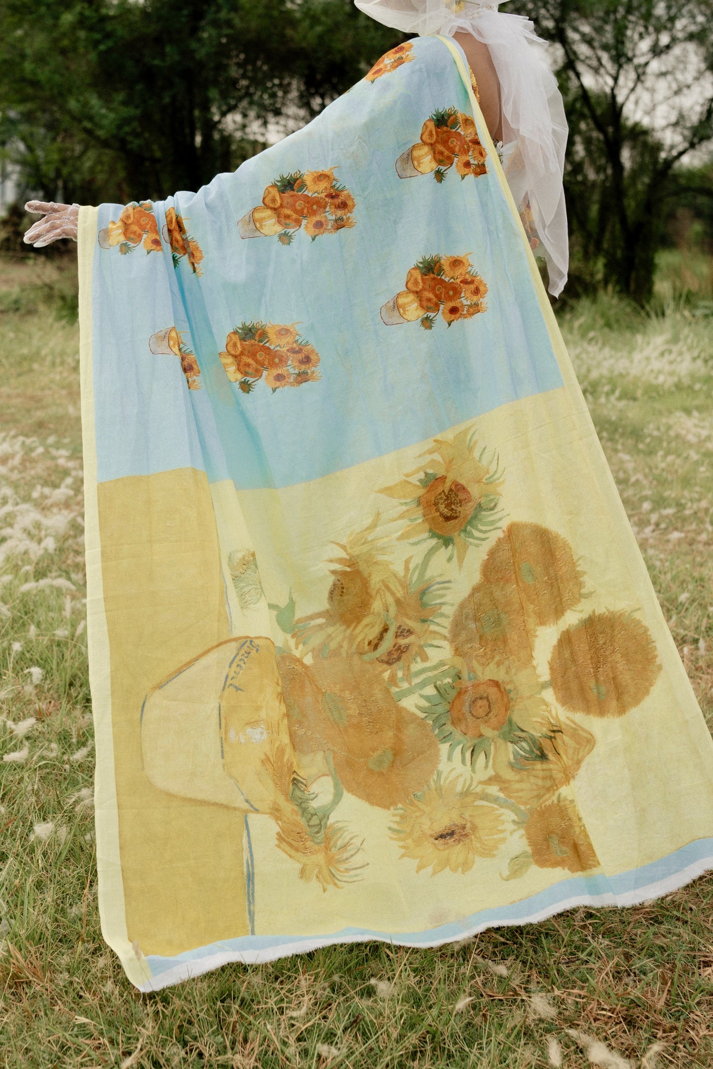 Sunflower Blue & Yellow Mul Cotton Saree