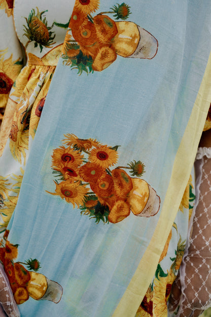 Sunflower Blue & Yellow Mul Cotton Saree