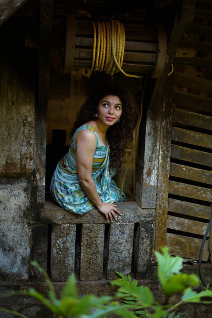 Seafoam Mushroom Magic - Chanderi Saree