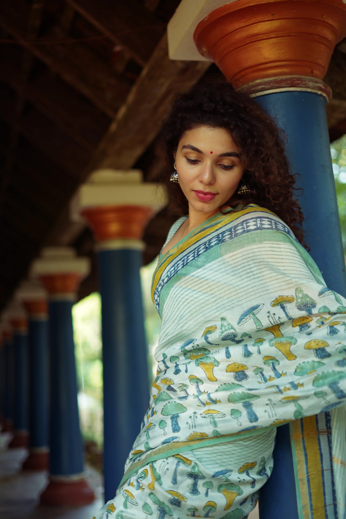 Seafoam Mushroom Magic - Chanderi Saree