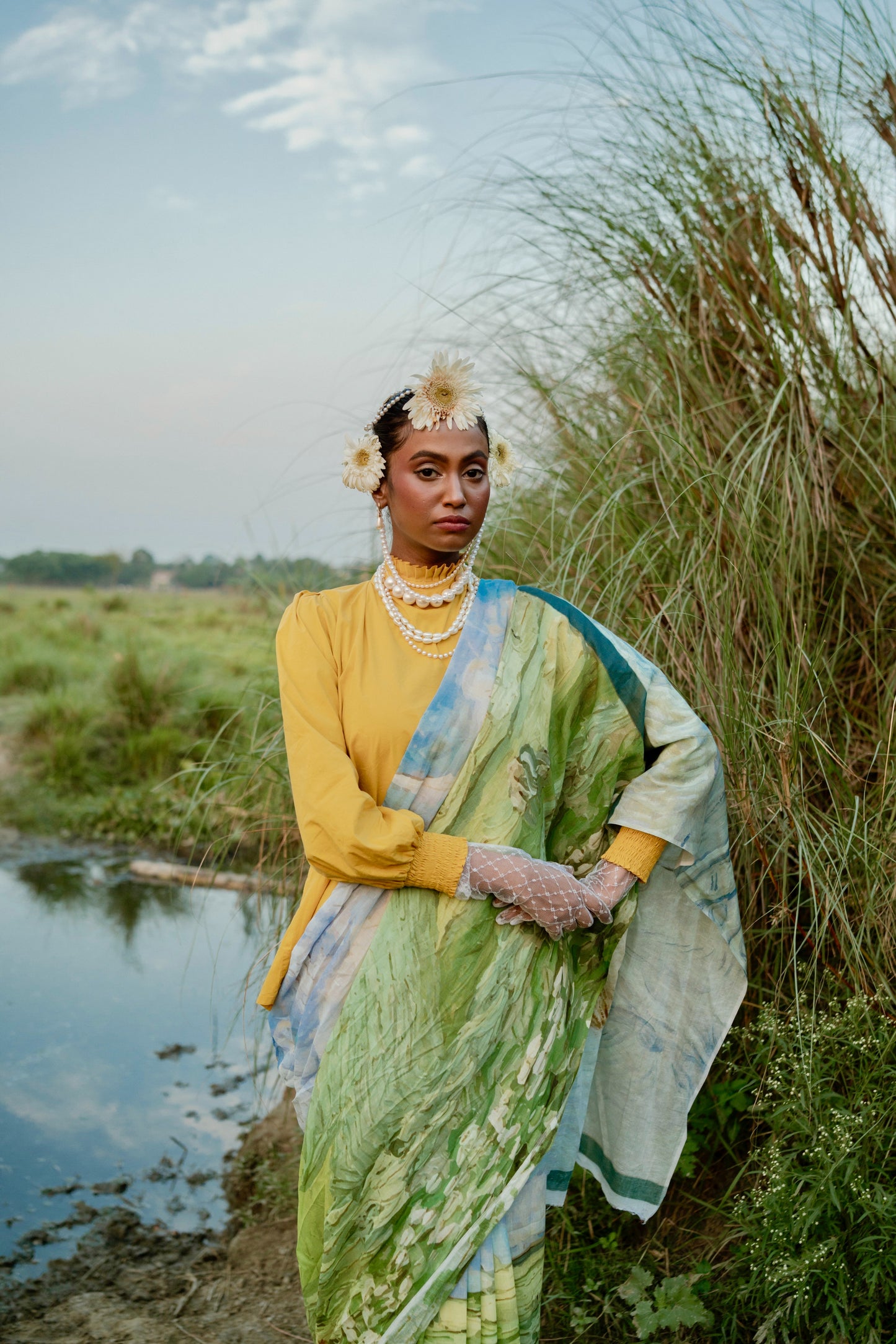 Wheat Field x Van Gogh's Self Portrait Saree Mul Cotton Saree