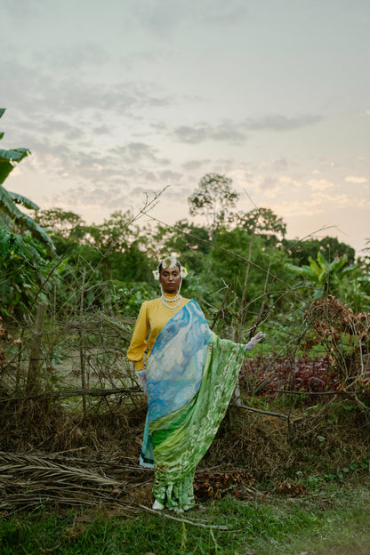 Wheat Field x Van Gogh's Self Portrait Saree Mul Cotton Saree