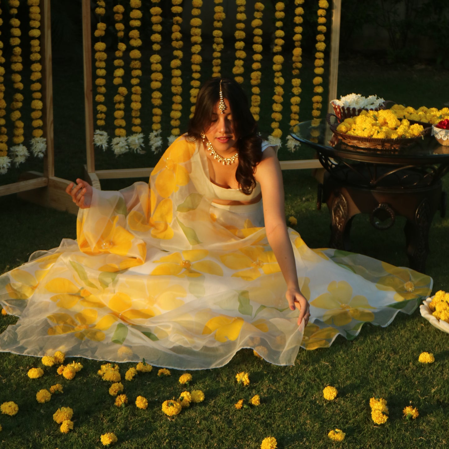 Flora Lehenga Set In Yellow And White