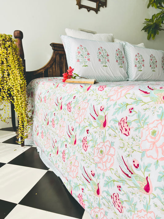 Bird of Paradise Hand Block Printed Cotton Bedsheet