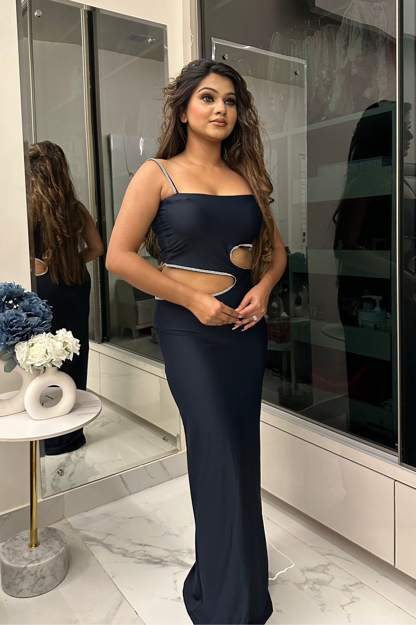 Rhinestone Cutout Dress