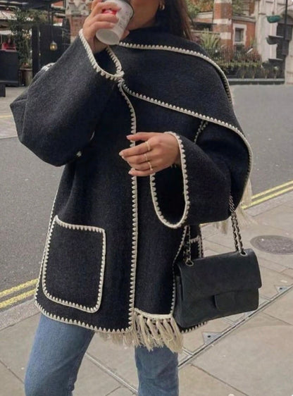 Serena OverCoat With Scarf in Black