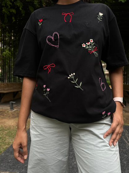 Love Embroidered Black Tshirt