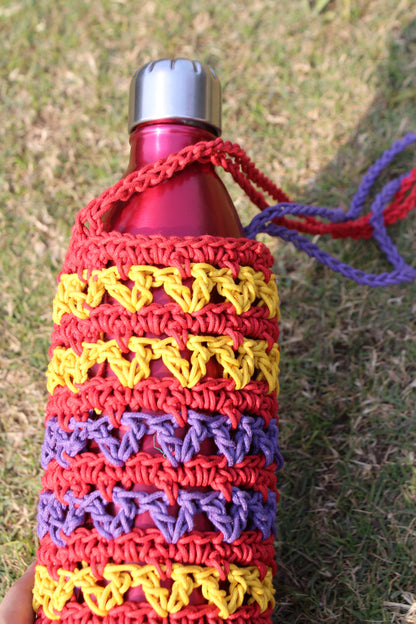 Multicolor Water Bottle Crochet Tote Bag