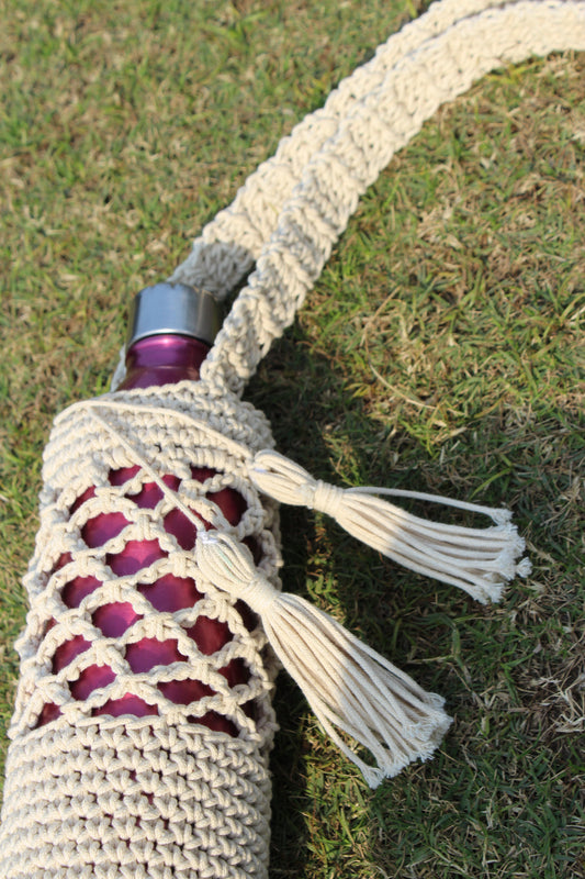 Off White Water Bottle Crochet Tote Bag