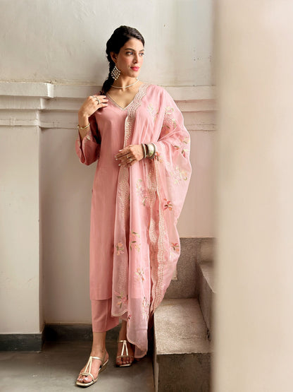 Blush Pink Embroidered Kurta Set