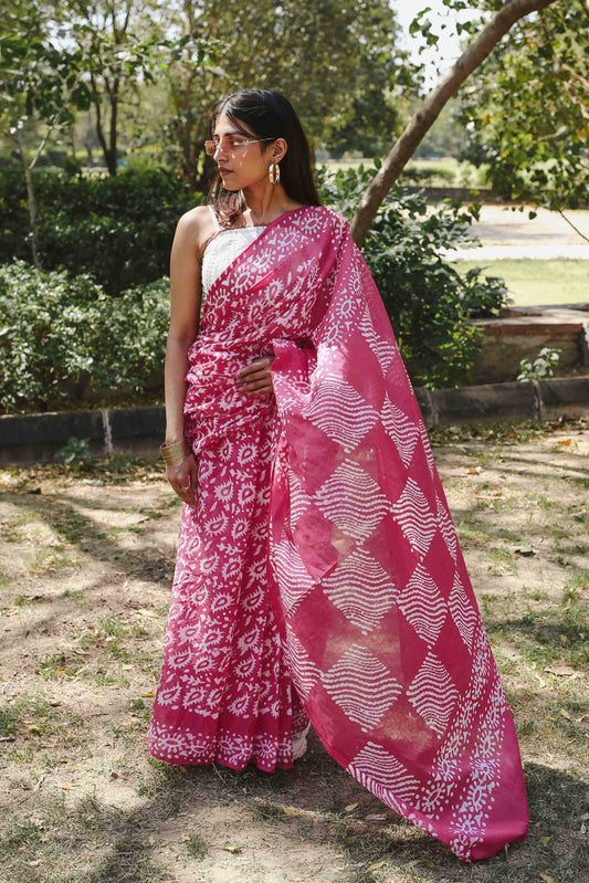 Pink Swirl - Batik Pure Mulmul Cotton Saree