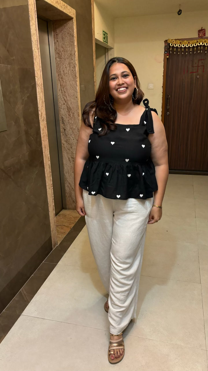 Heart Embroidered Peplum Top