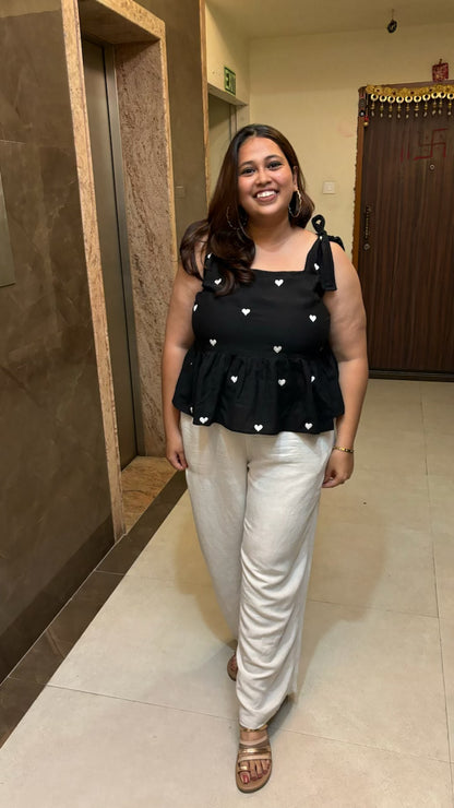 Heart Embroidered Peplum Top