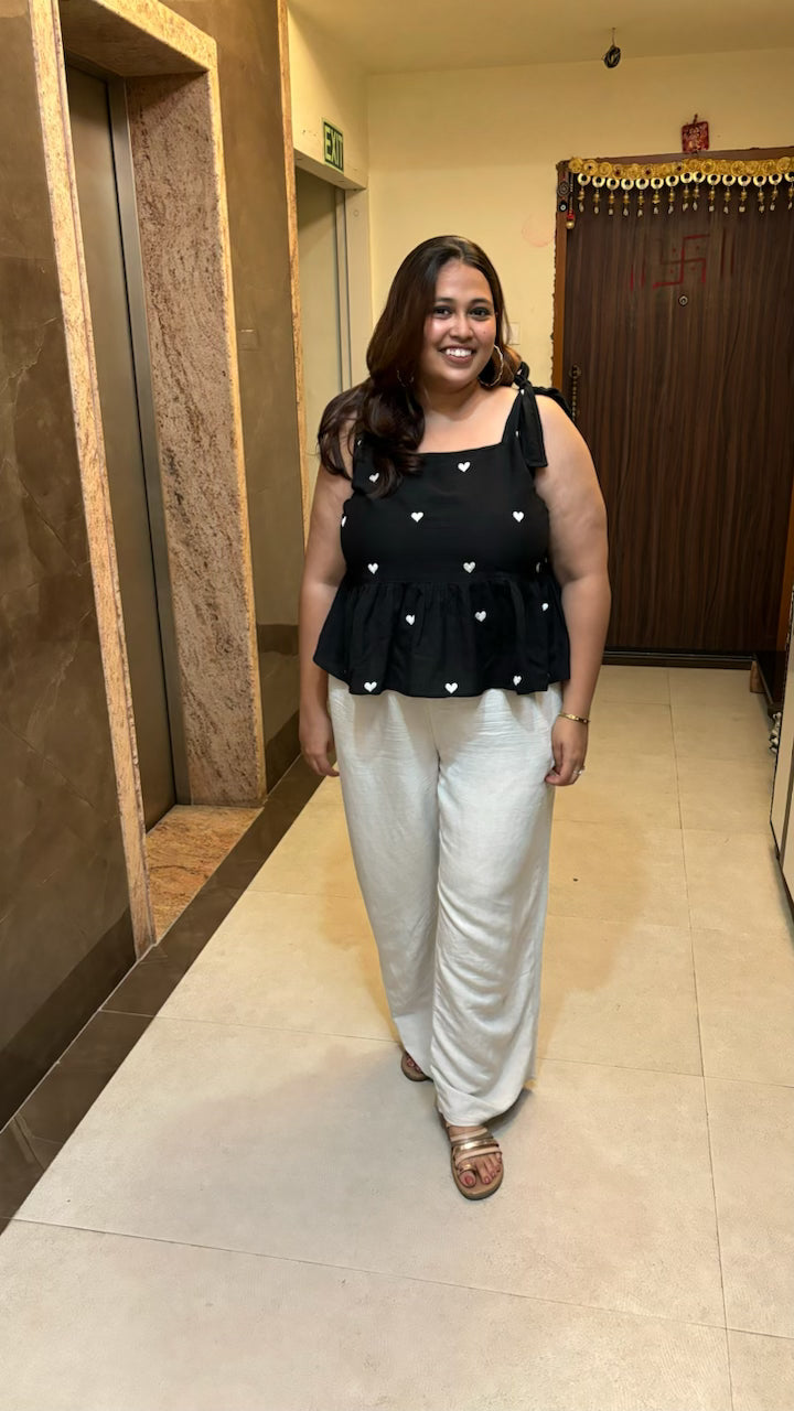 Heart Embroidered Peplum Top