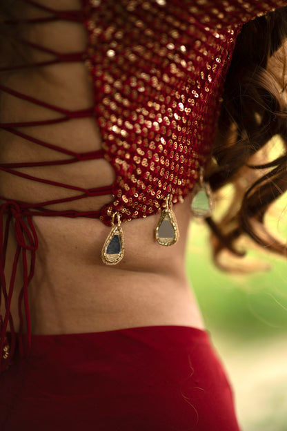 Sindoori Red Mirror Work Pre-stiched Saree