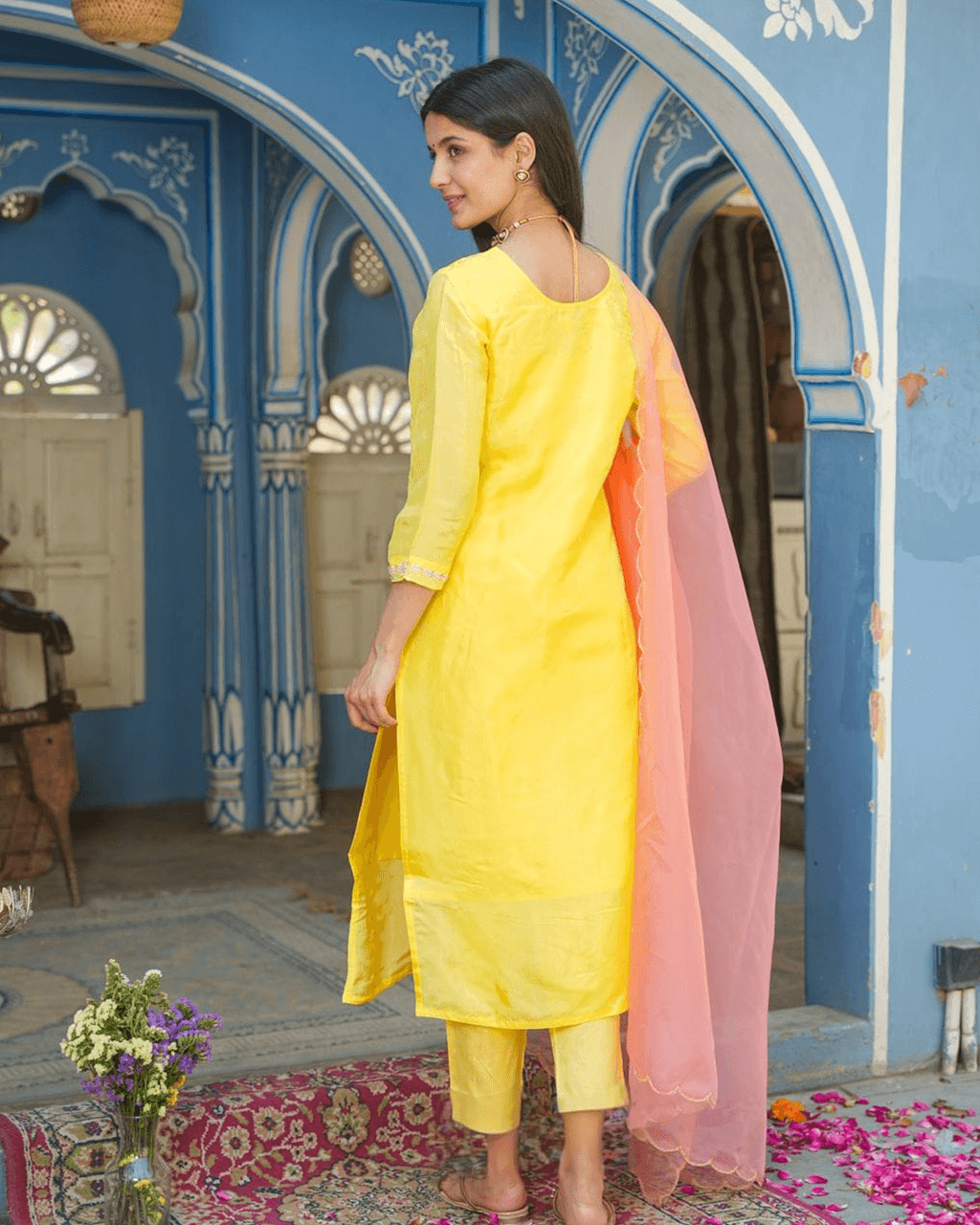 Yellow Opada Suit Set With Embroidery