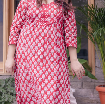 Suhani Sanganeri A-Line Long Cotton Kurta