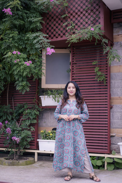 Saba A-Line Blockprinted Sanganeri Long Kurta
