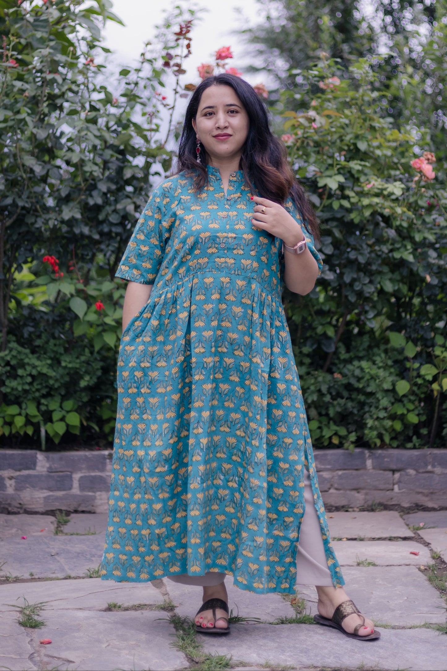 Krishi Sanganeri Handblock A-Line Long Kurta