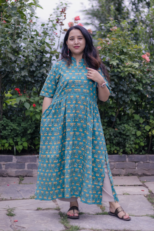 Krishi Sanganeri Handblock A-Line Long Kurta