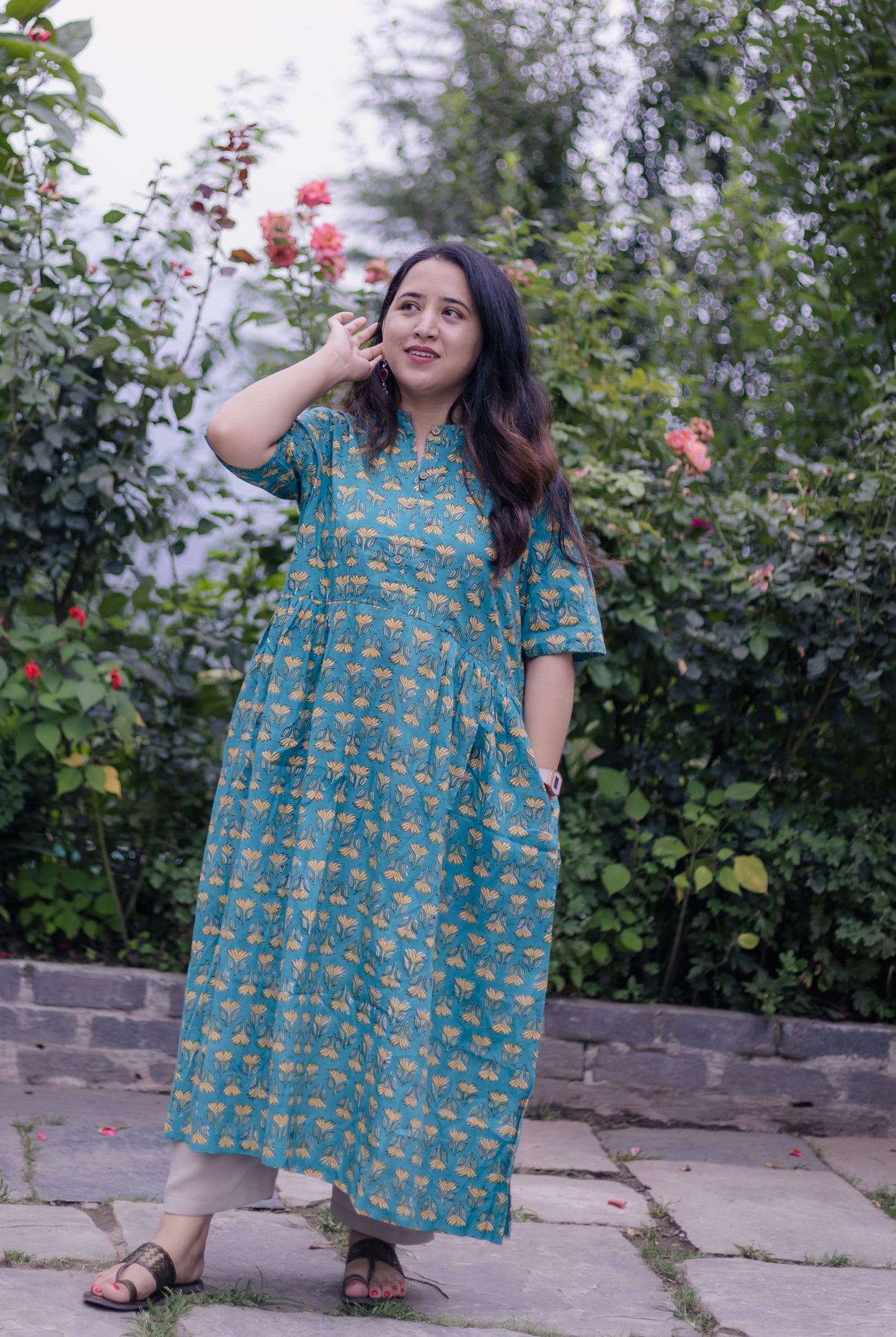 Krishi Sanganeri Handblock A-Line Long Kurta