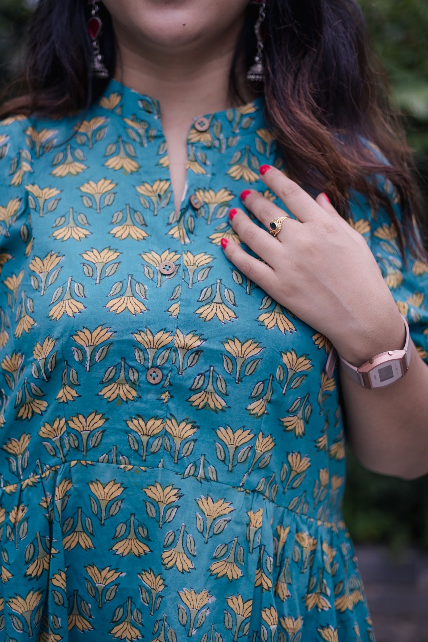 Krishi Sanganeri Handblock A-Line Long Kurta