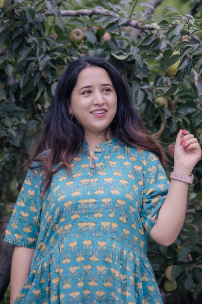 Krishi Sanganeri Handblock A-Line Long Kurta