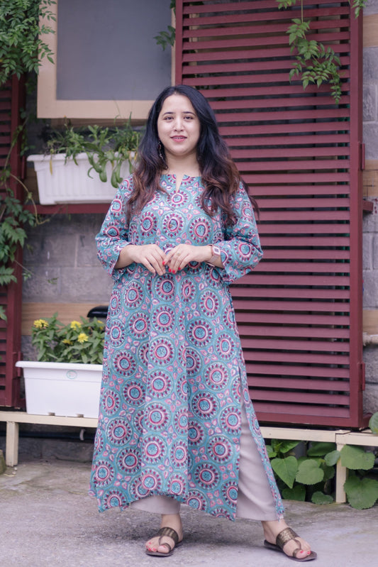 Saba A-Line Blockprinted Sanganeri Long Kurta
