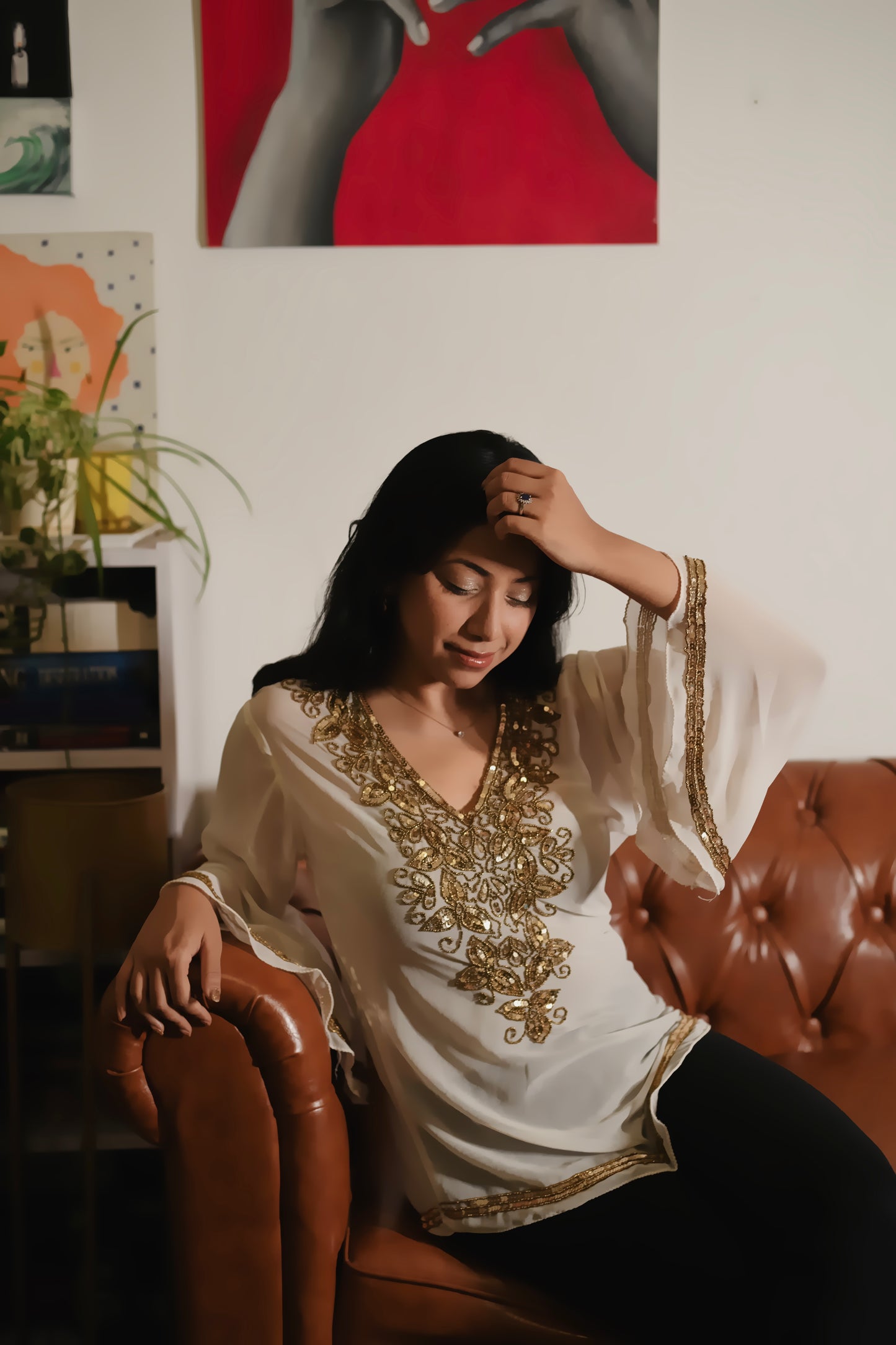 Zeenat Aman White Embroidered Top