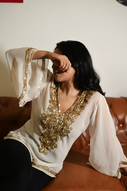 Zeenat Aman White Embroidered Top