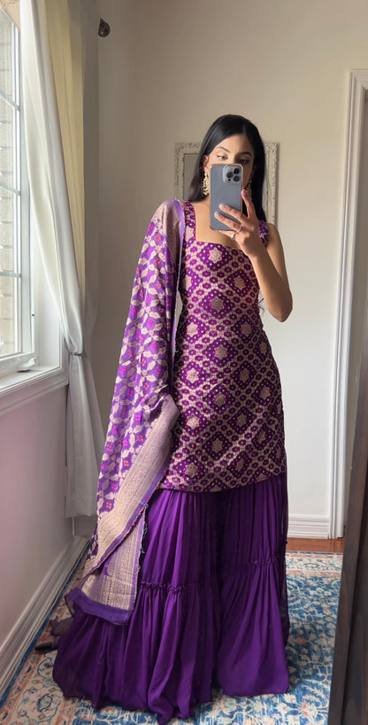 Bandhej Purple Sharara Set