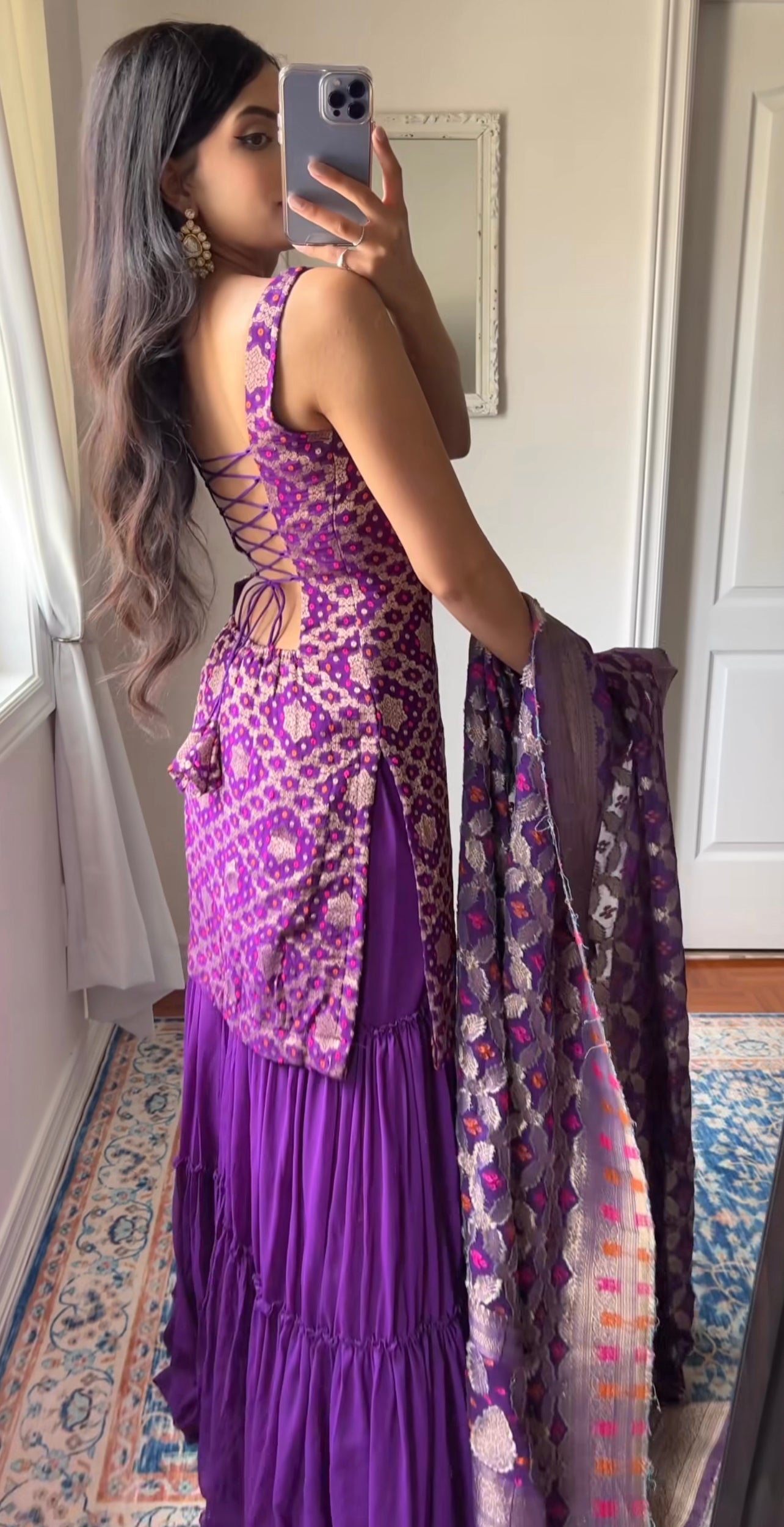 Bandhej Purple Sharara Set