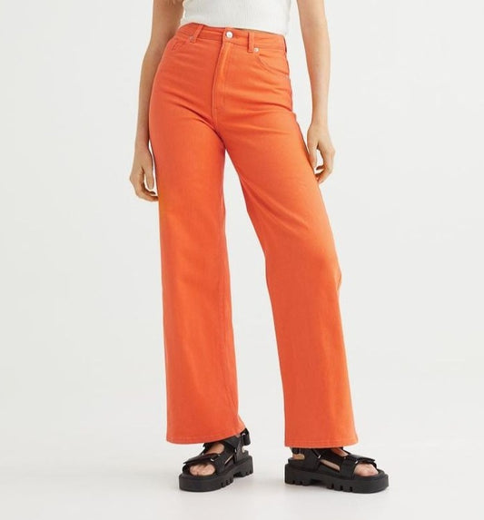 Highwaisted Wide Leg Orange Twill Pants