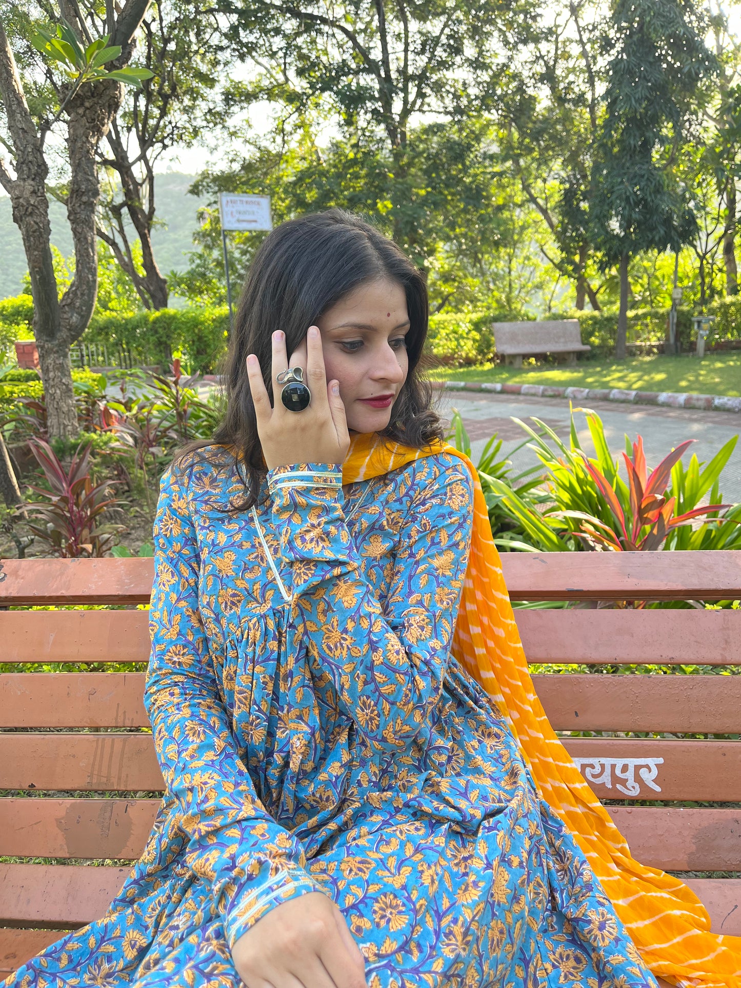 Rati Yellow & Blue Alia Cut Suit Set