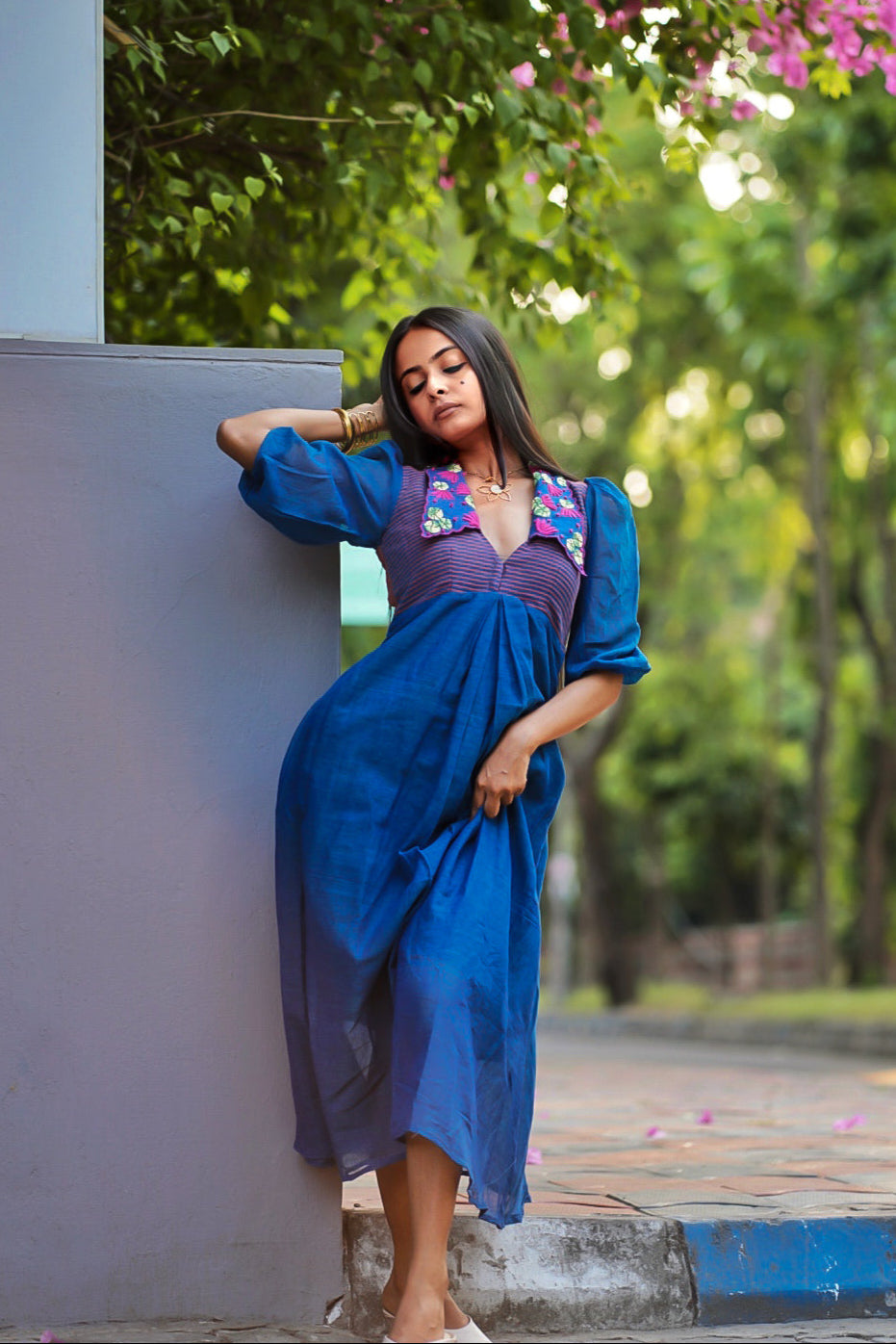 Lotus In Blue Pond Cotton Dress