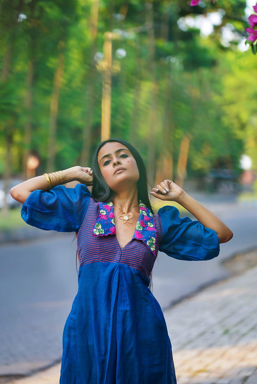 Lotus In Blue Pond Cotton Dress