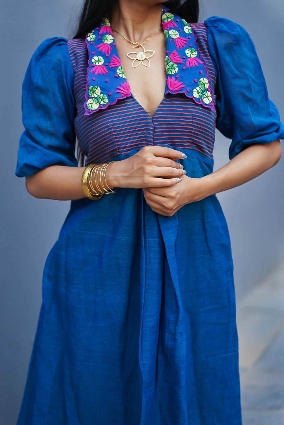 Lotus In Blue Pond Cotton Dress
